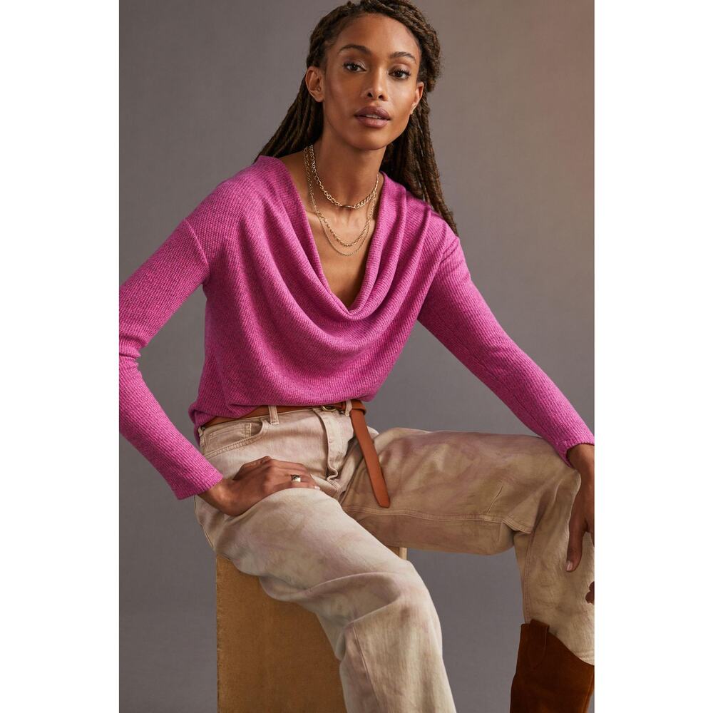 NEW Anthropologie Cozy Pink Draped Cowl Neck Top - Large